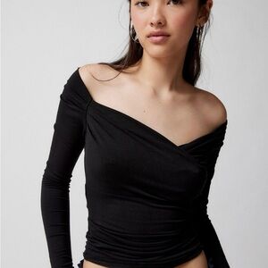 Urban Outfitters Black Off-Shoulder Long Sleeve Top